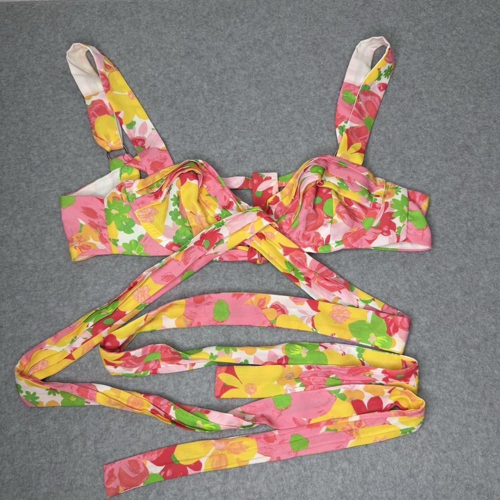 For Love And Lemons Floral Avery Bra Top Wrap Tie Resortwear Women's Small